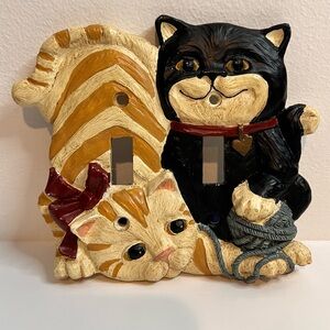 Cat Kitten playing yarn Light Switch plate cover FIGI  hand painted vintage 1997